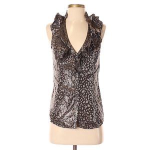 $158 LaRok Metallic Animal Print Sleeveless Ruffle Top
